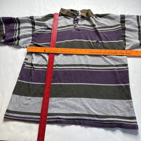 Vtg Bugle Boy Shirt Men Sz L 1/4 Button Striped Logo Stitched Collar READ - Picture 9 of 12